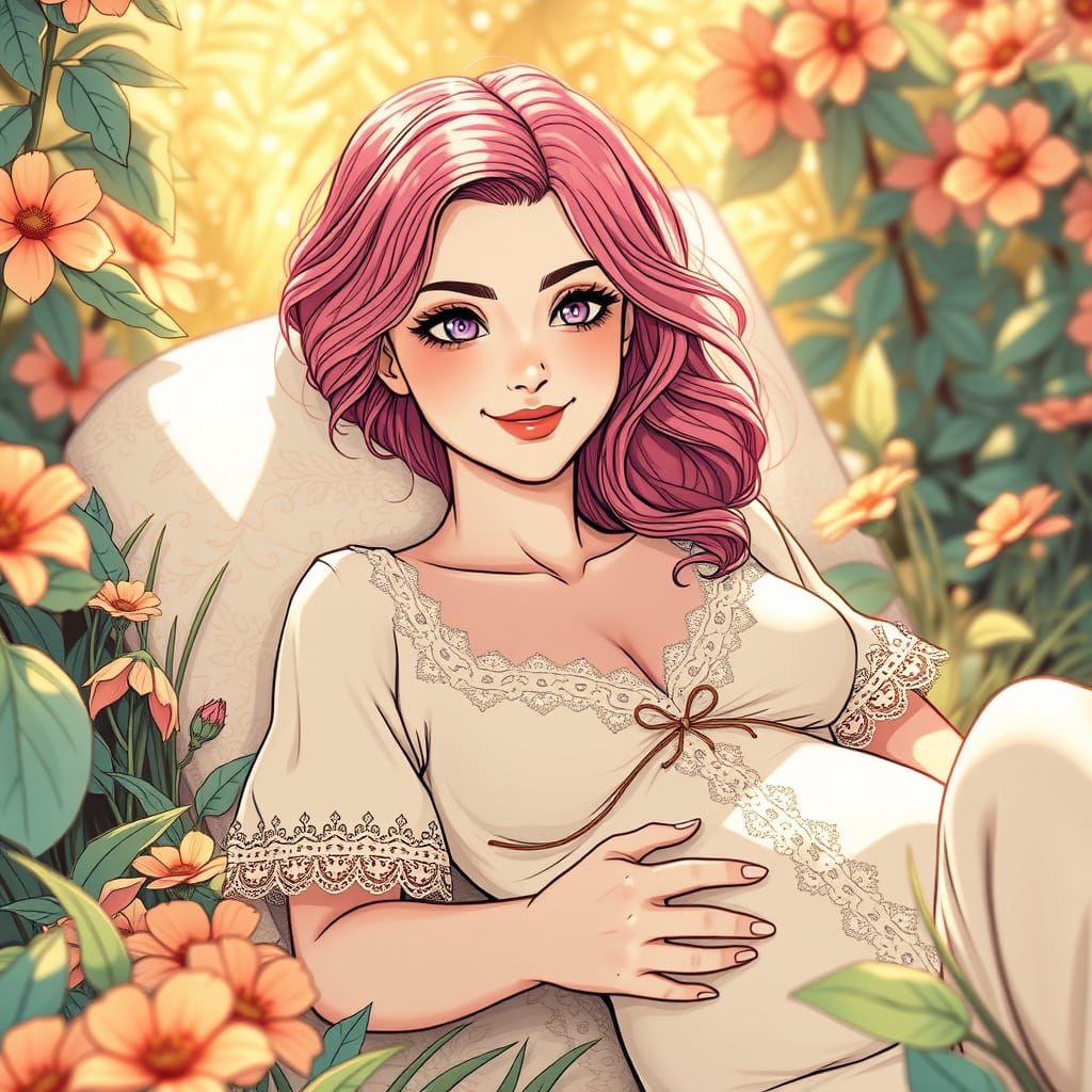 Serene Maternal Beauty in Art Nouveau Style