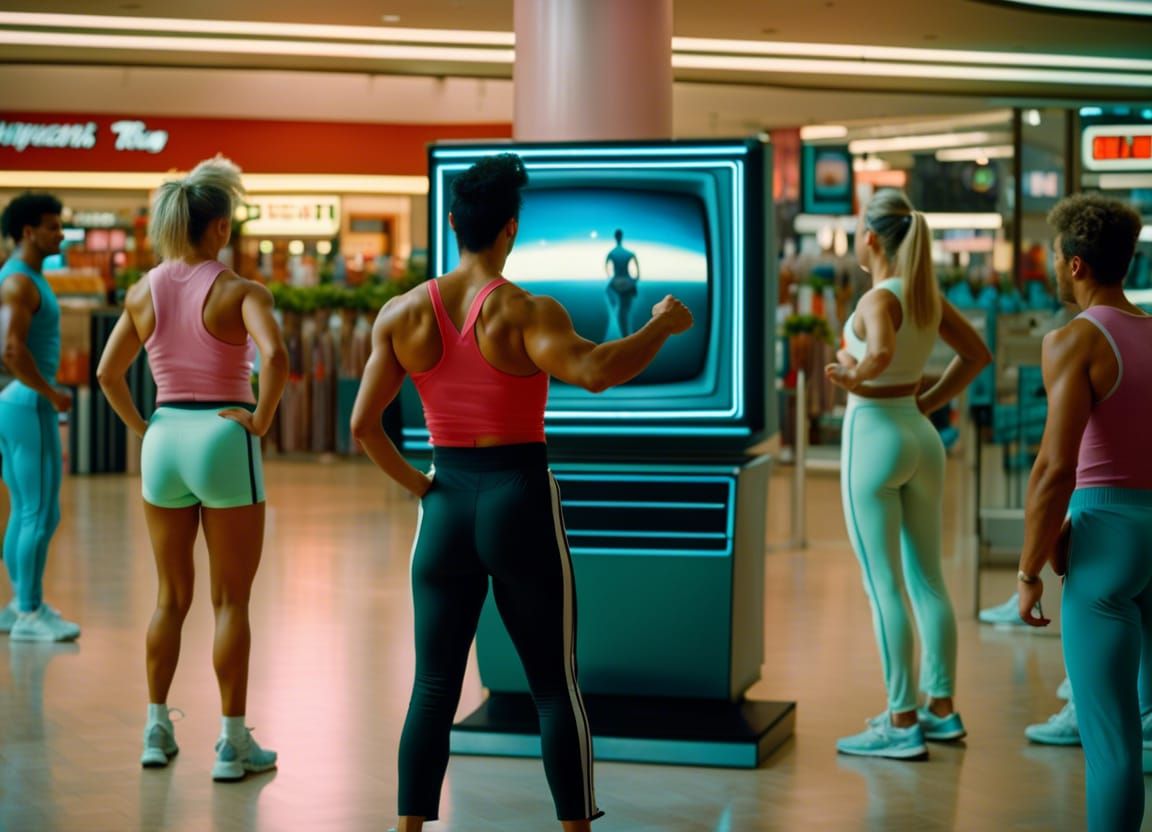 1980s Fitness Instructor Leading Mall Exercise Class