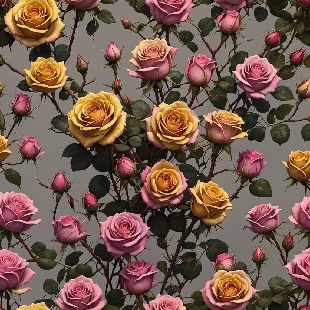 Pink and Yellow Rose Matte Painting