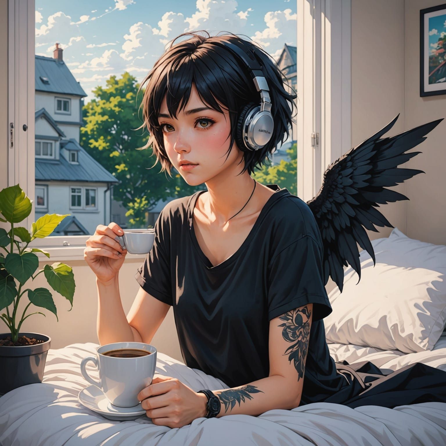 Emo Girl in Summer Morning Tranquility