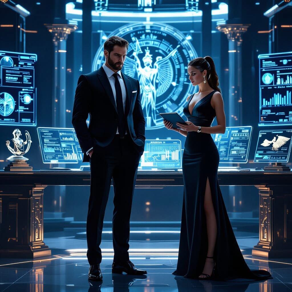 Ares, God of War, as Tech Startup CEO in Cyberpunk Style