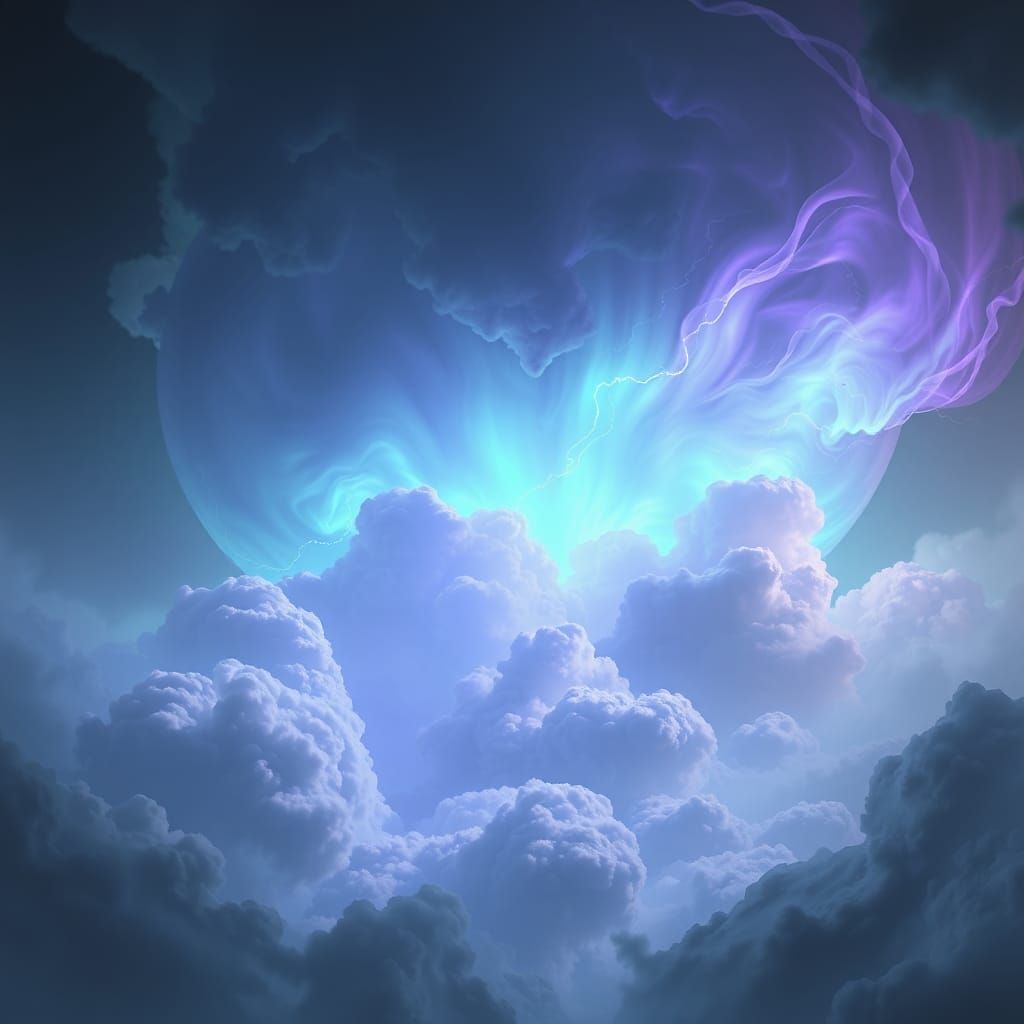 Ethereal Violet-Green Flash Over Cloudy Sky