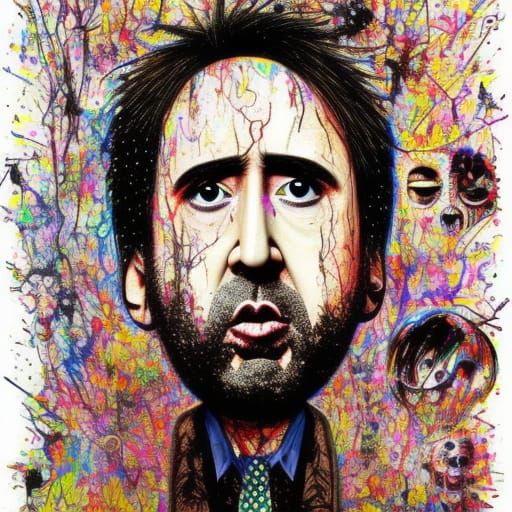 Cute Chibi Nicolas Cage Hates Everything: Impasto Acrylic Ar...