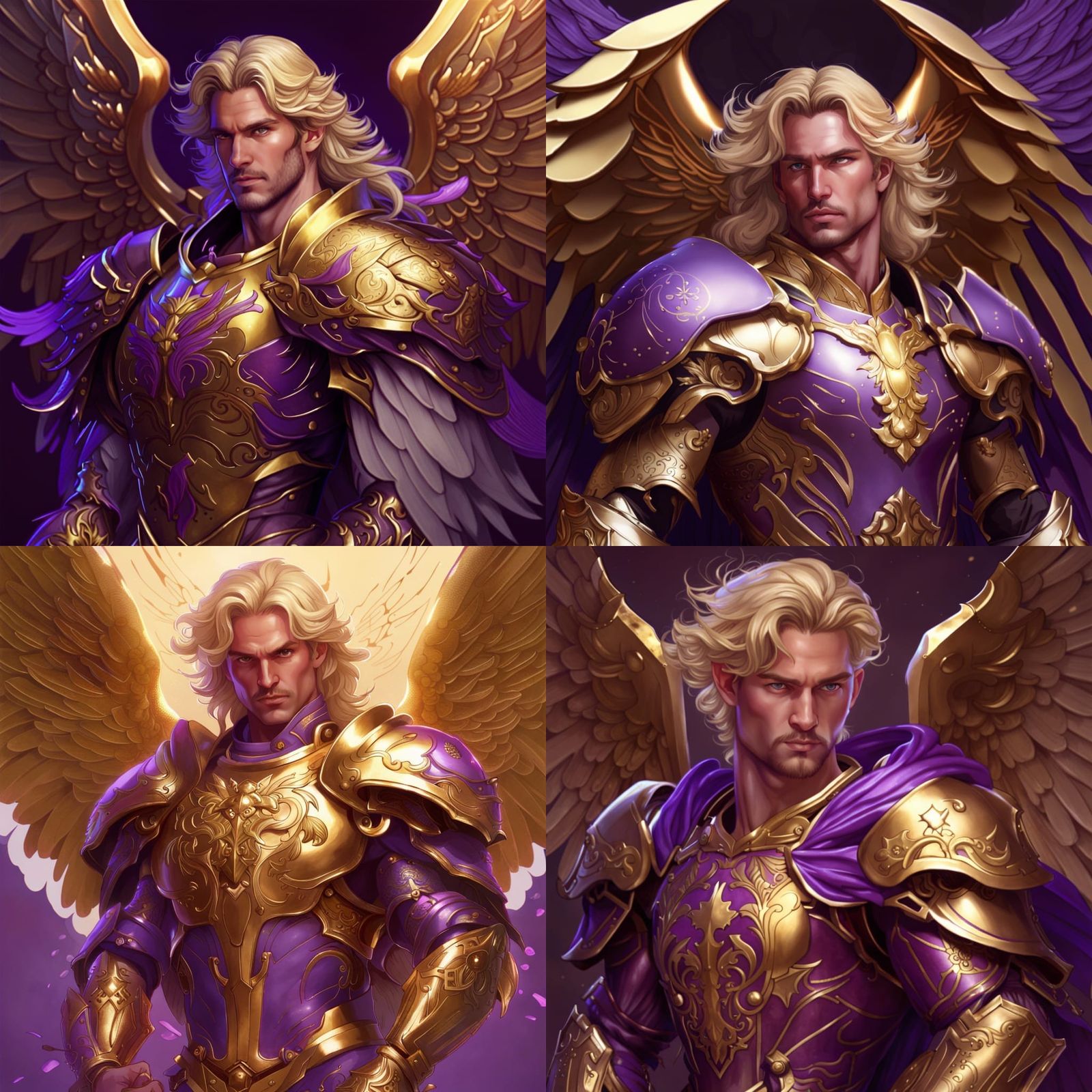 Blond Angel in Golden Armor, Hyperrealistic Illustration