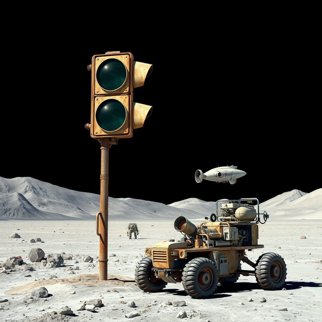 Lunar Traffic Intersection in a Desolate, Industrial Landsca...