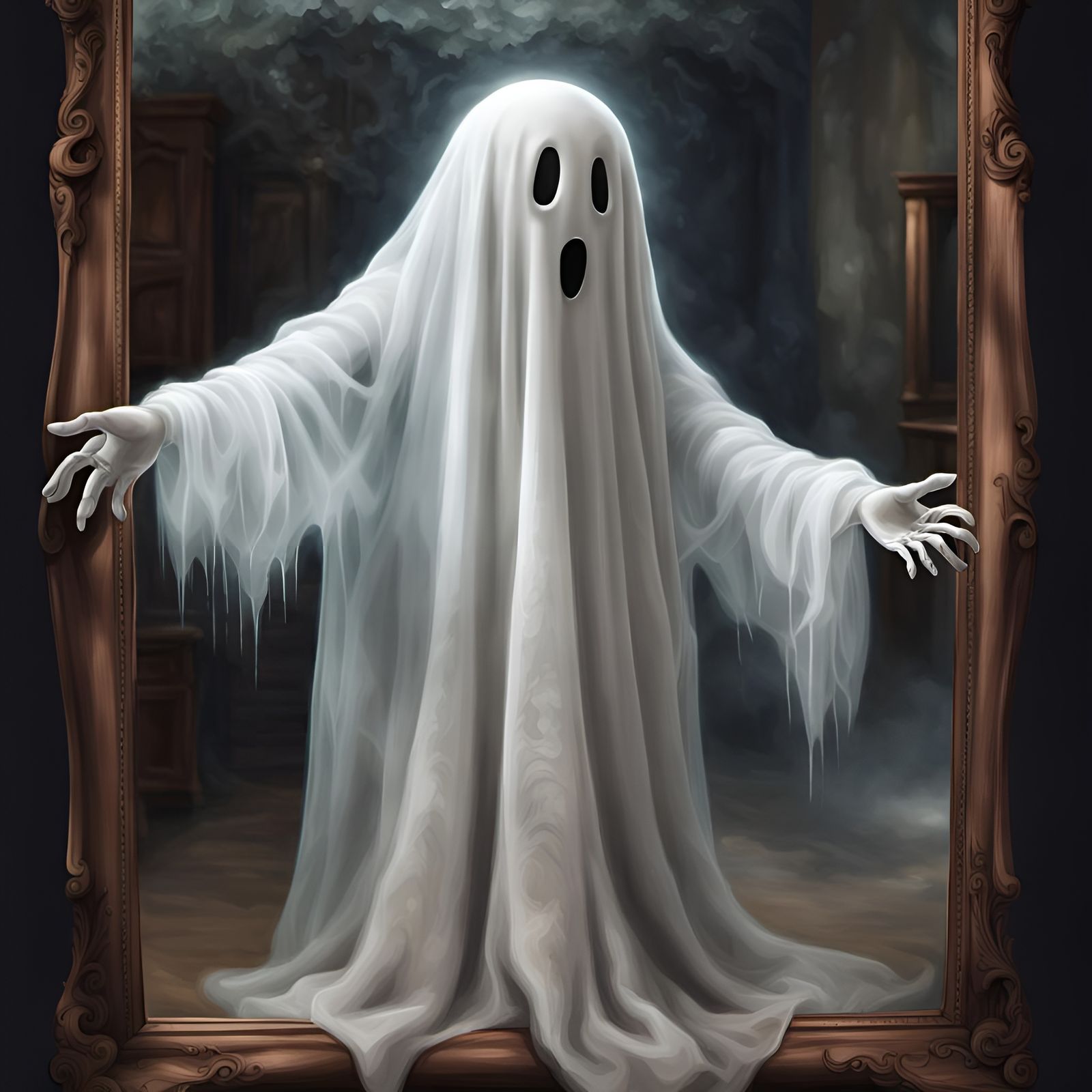 Friendly Ghost Reaching Through Mirror: Hyperrealistic Art