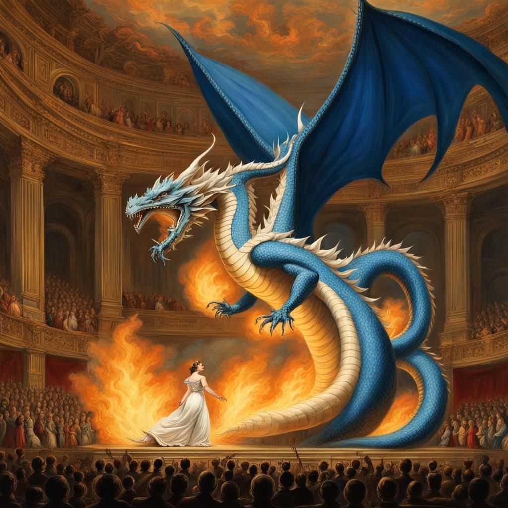 Fire Dragon Opera Performance in Blue and Gold