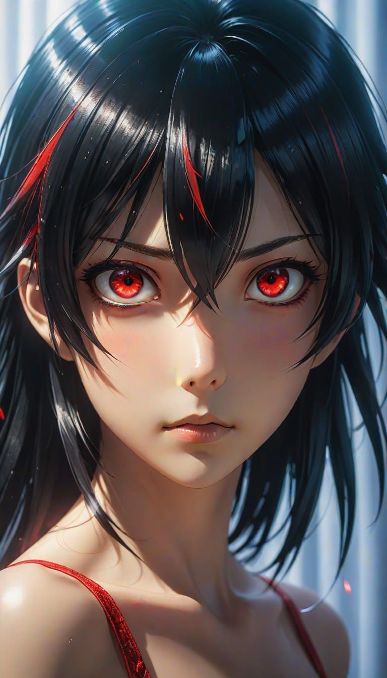 Anime Portrait of Woman with Red Eyes