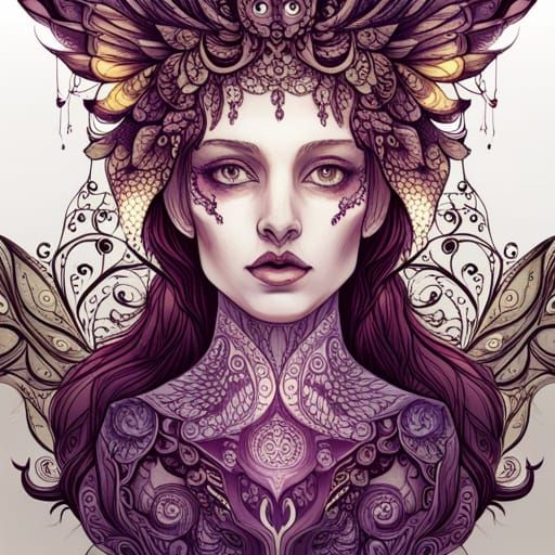 High Gothic Purple Owl Digital Art Portrait