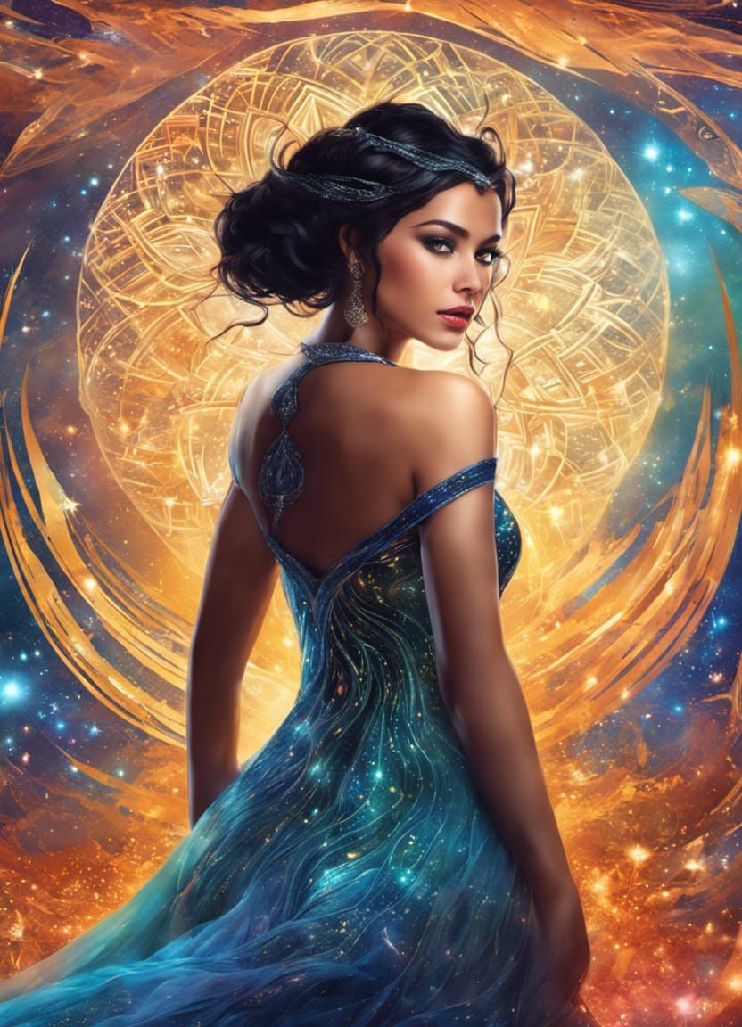 Luminous Princess in Cosmic Twilight: Digital Art
