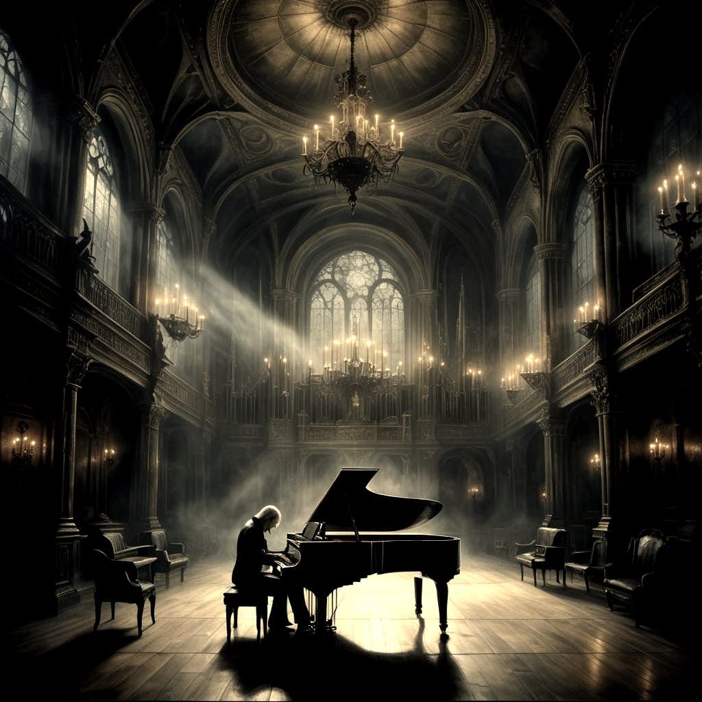 Ethereal Gothic Piano in Dreamy Haze
