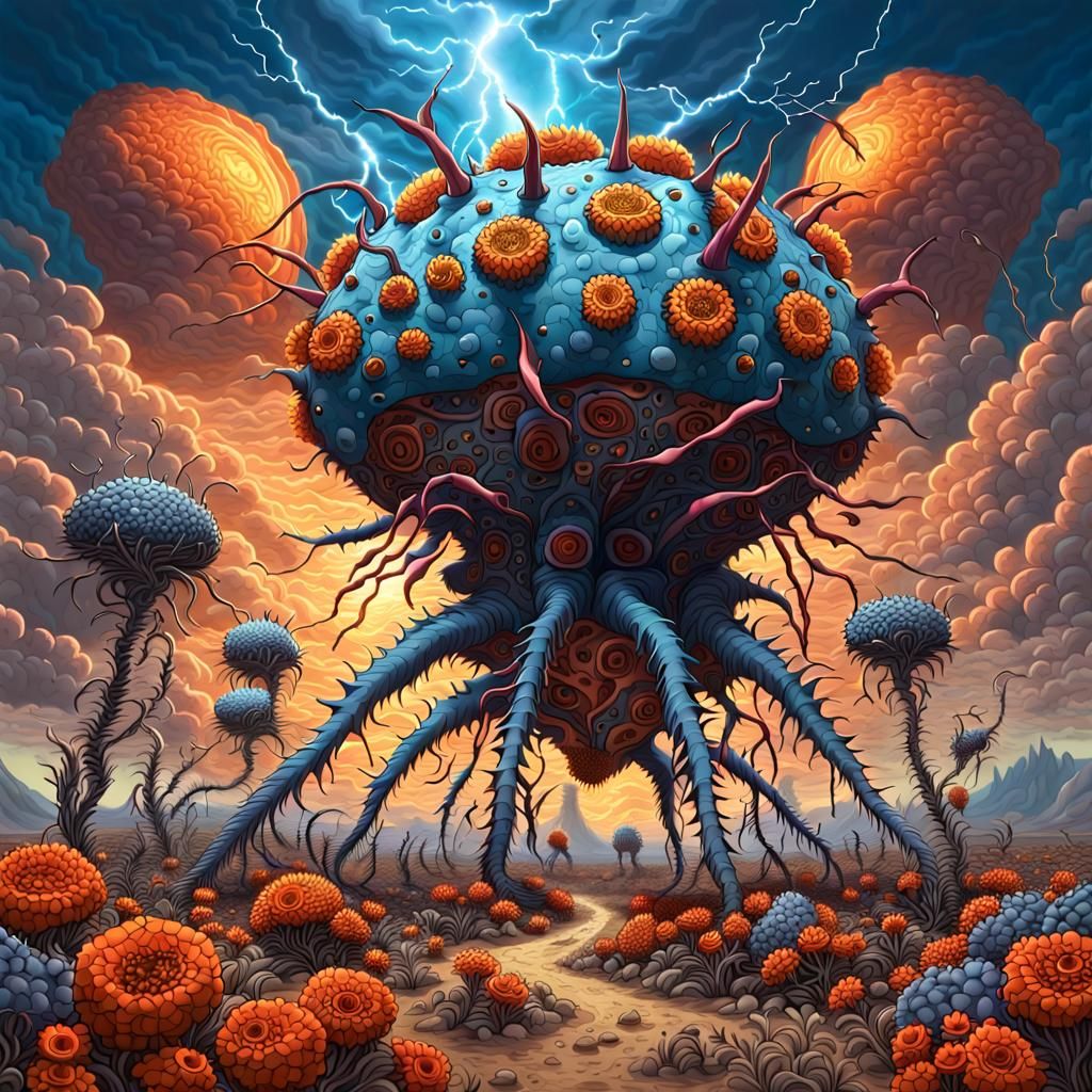 Surreal Alien Landscape with Giant Creatures