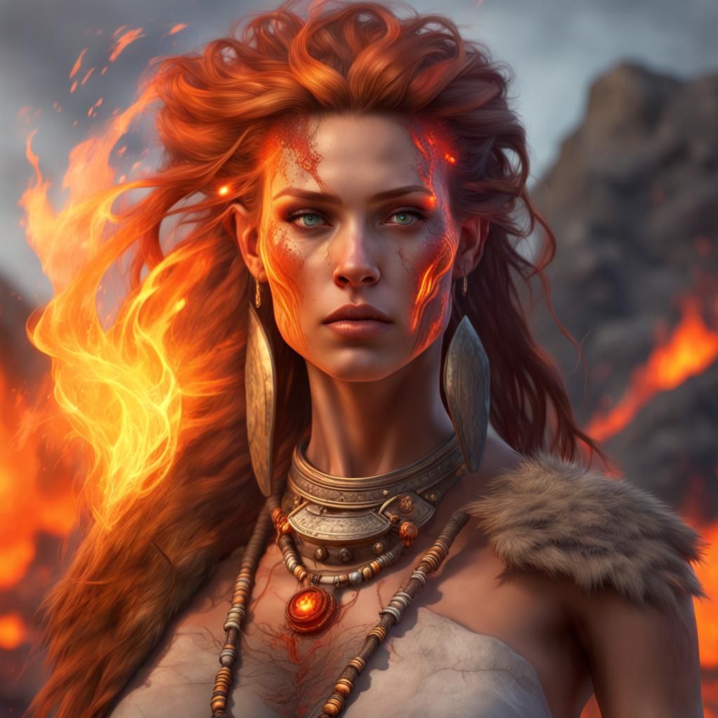 Lava Woman Portrait with Fiery Hair