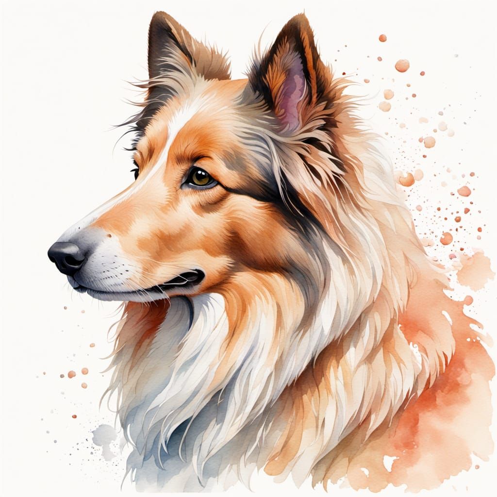 Watercolour Splash Art of a Floppy-Eared Rough Collie