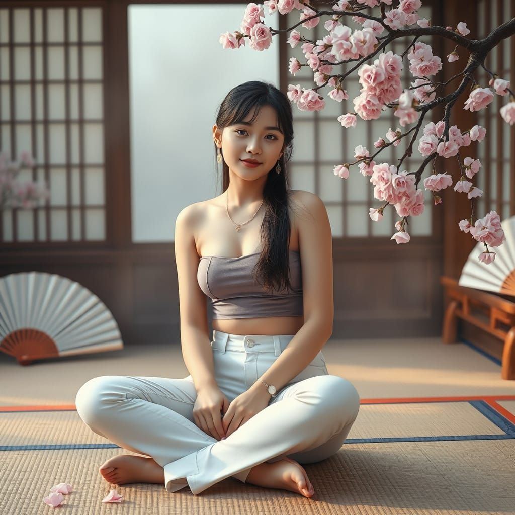 Young Japanese Woman in Traditional Setting, Photorealistic