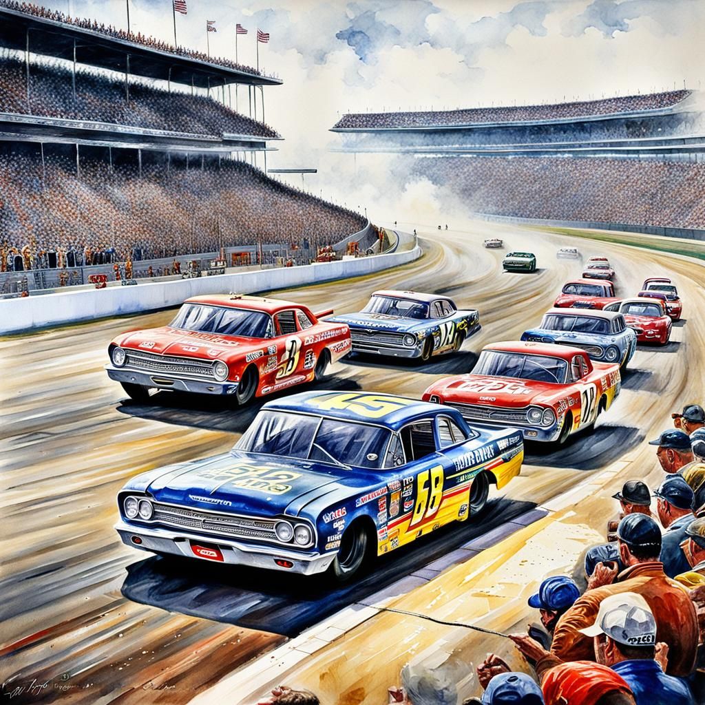 1965 NASCAR Race in Vivid Watercolor