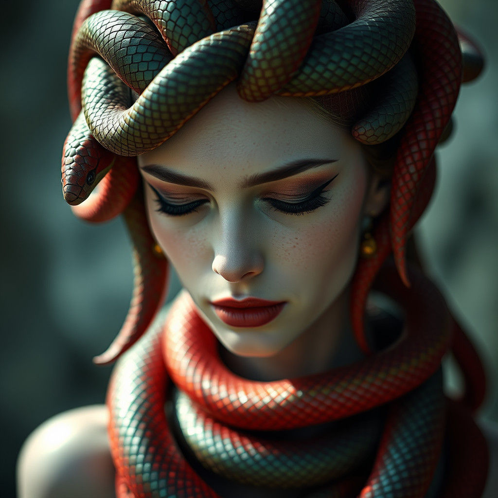 Medusa with Serpents in Surrealist Photography Style