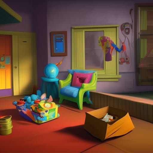 Pixar-Style 3D Ghetto Scene with Bright Colors