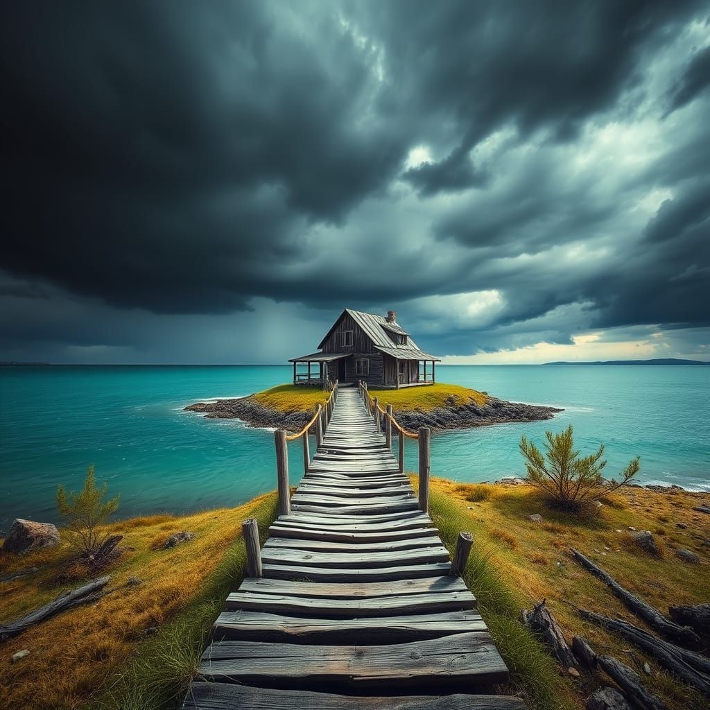 Island House Under Stormy Sky: A Romantic Landscape