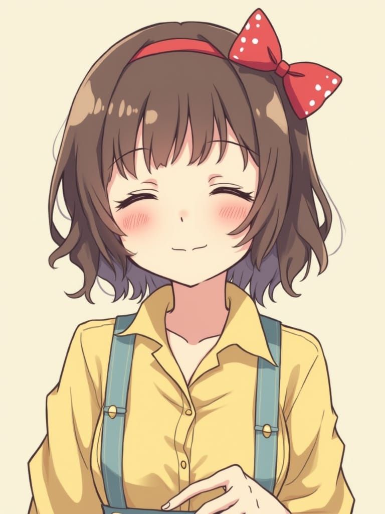 Anime Girl in Retro Outfit with Pastel Colors