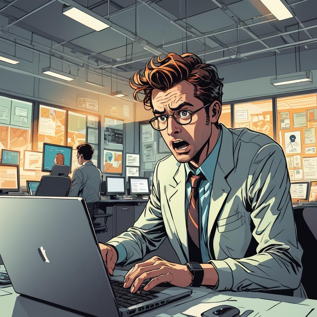 Shocked Office Worker in Vibrant Graphic Novel Style