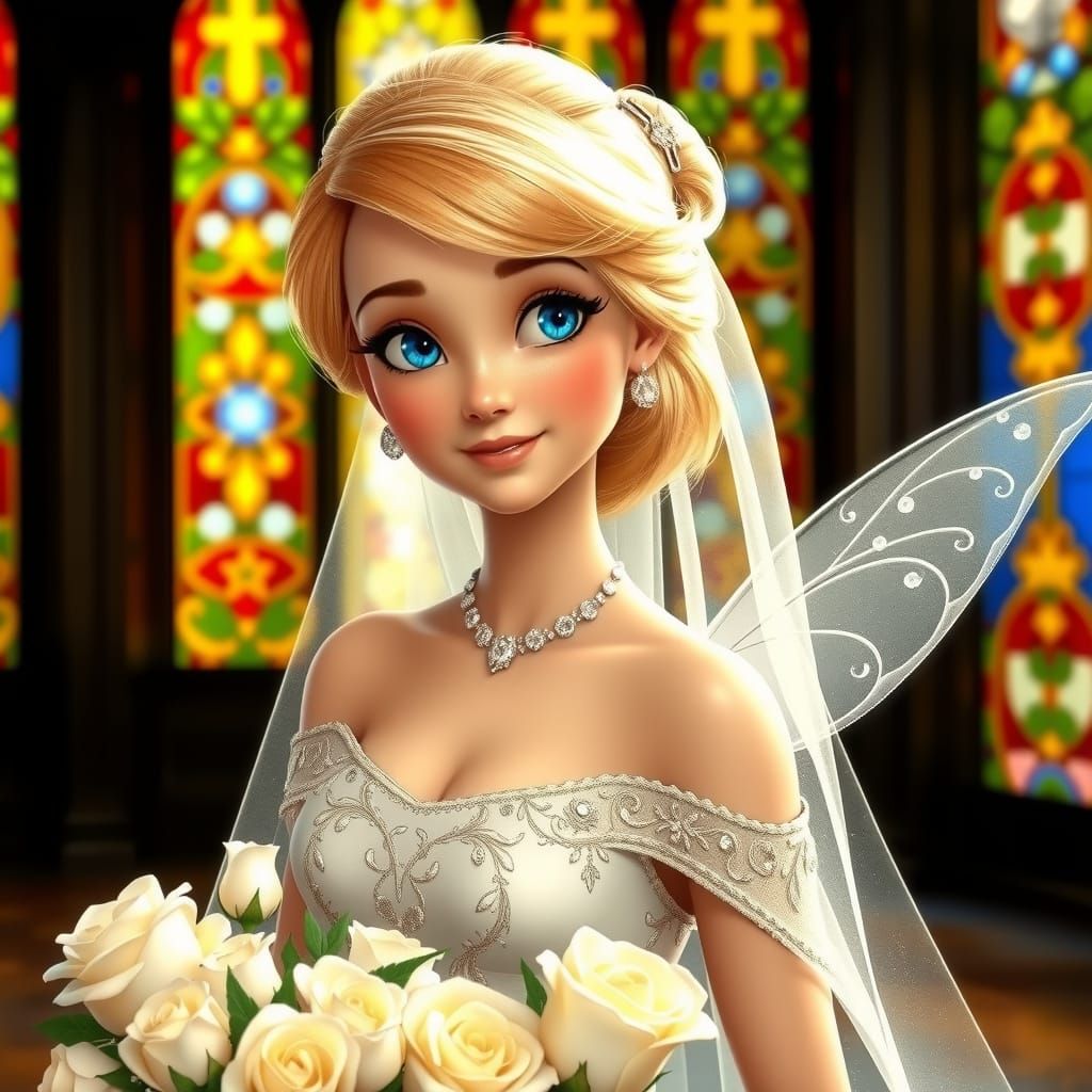 Tinkerbell in Wedding Dress: Hyperdetailed Portrait