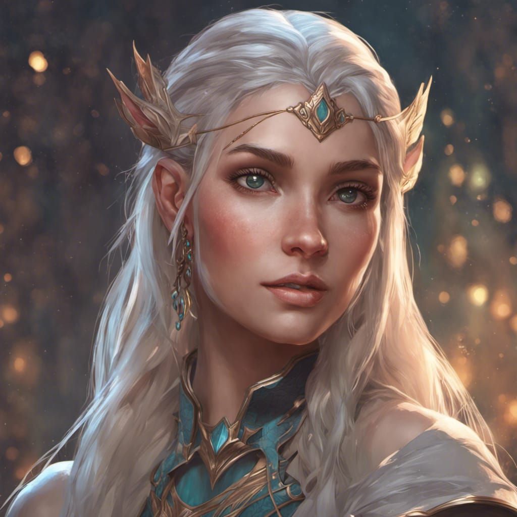 Detailed Elf Girl Portrait in Art Nouveau Style