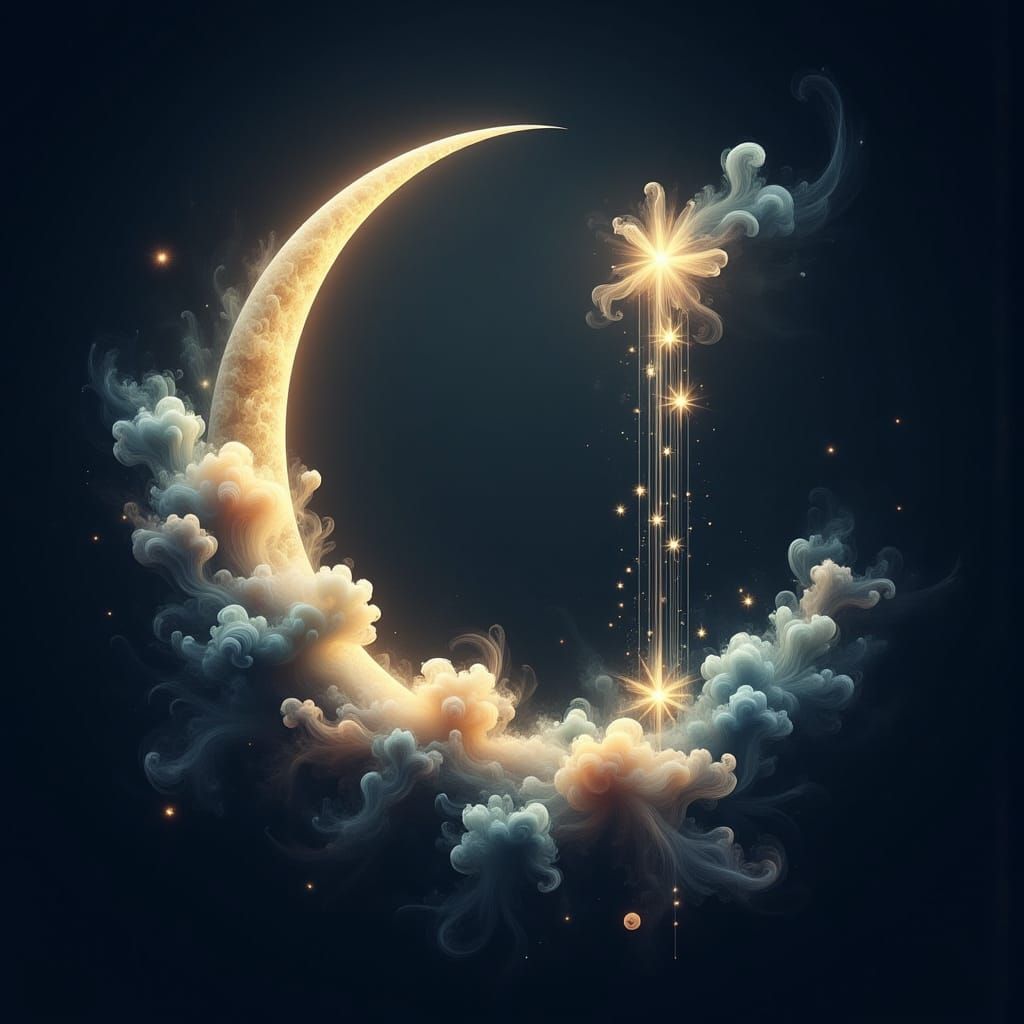 Ethereal Crescent Moonlit Dreamscape in a Dreamy Cyberpunk A...
