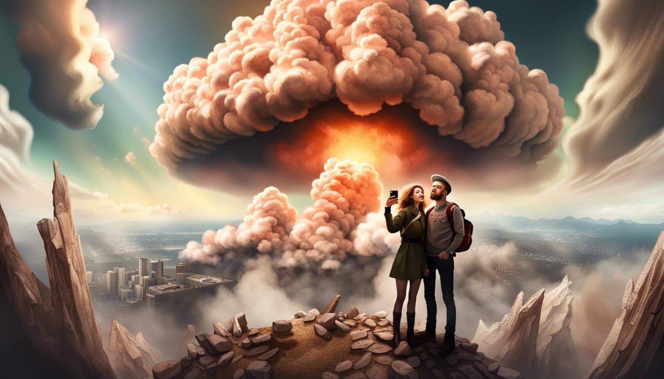 Couple's Selfie with Nuclear Explosion in Background