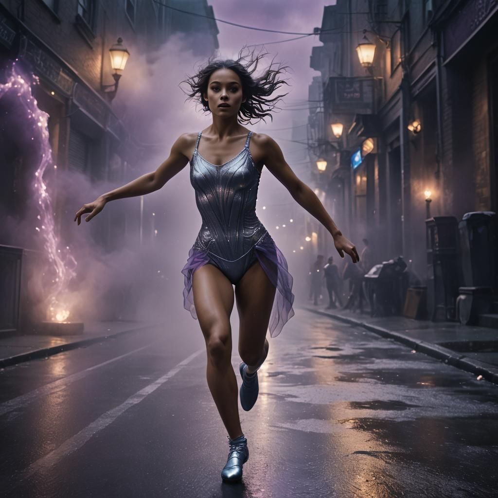 Young Girl Running in Dark Fantasy Matte Painting