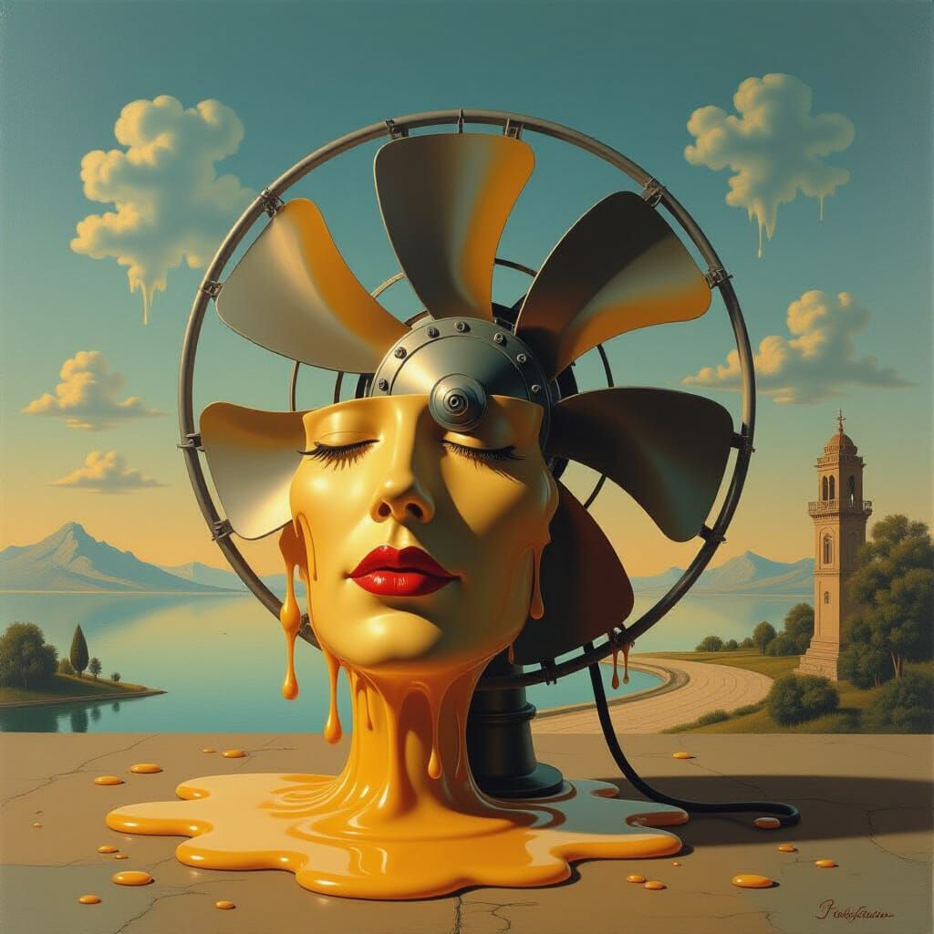 Surreal Melting Fan Machine in Dreamlike Scene