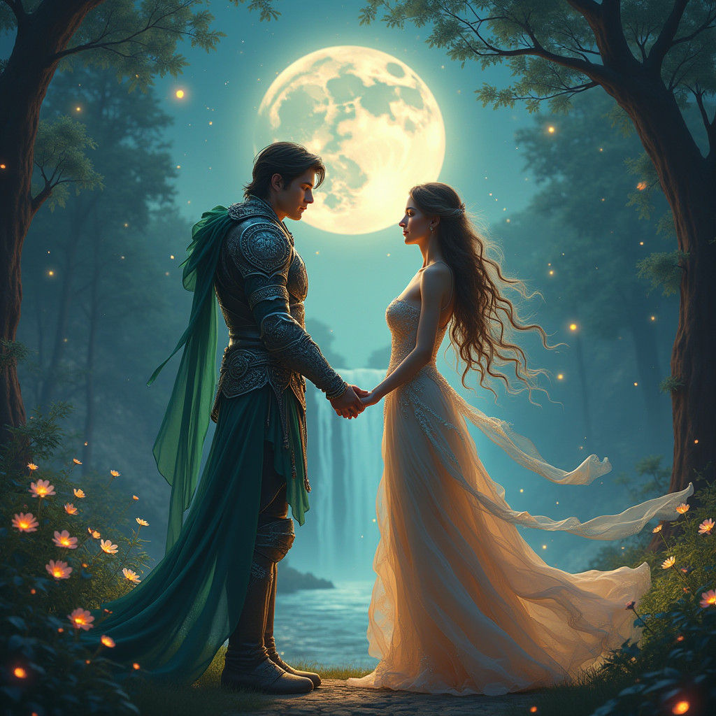 Fantasy Couple in Moonlit Forest: Digital Matte Painting