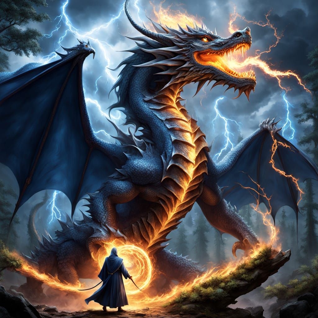 Moonlit Wizard Duel in a Golden Dragon's Lair