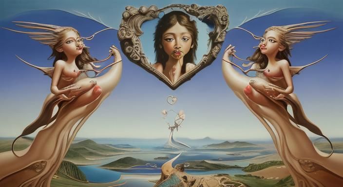 Surreal Face with Cupid Mouth in Dali Style
