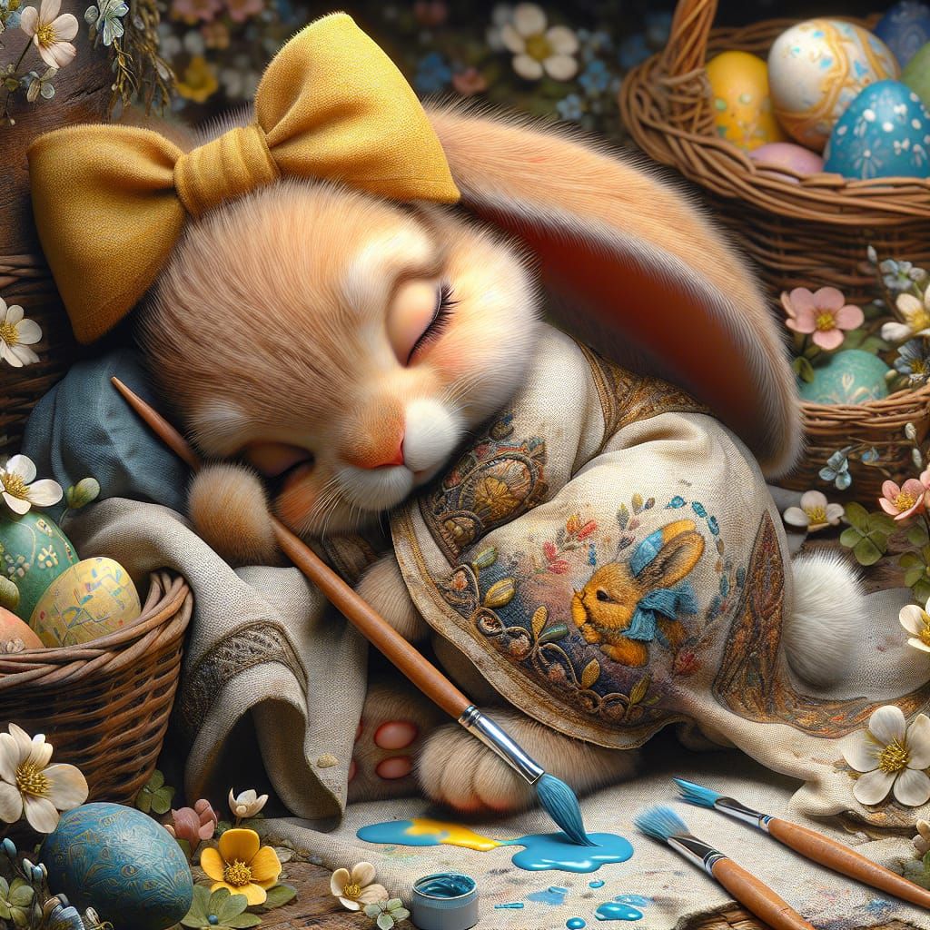 Adorable Baby Bunny Sleeping in Blossom Valley
