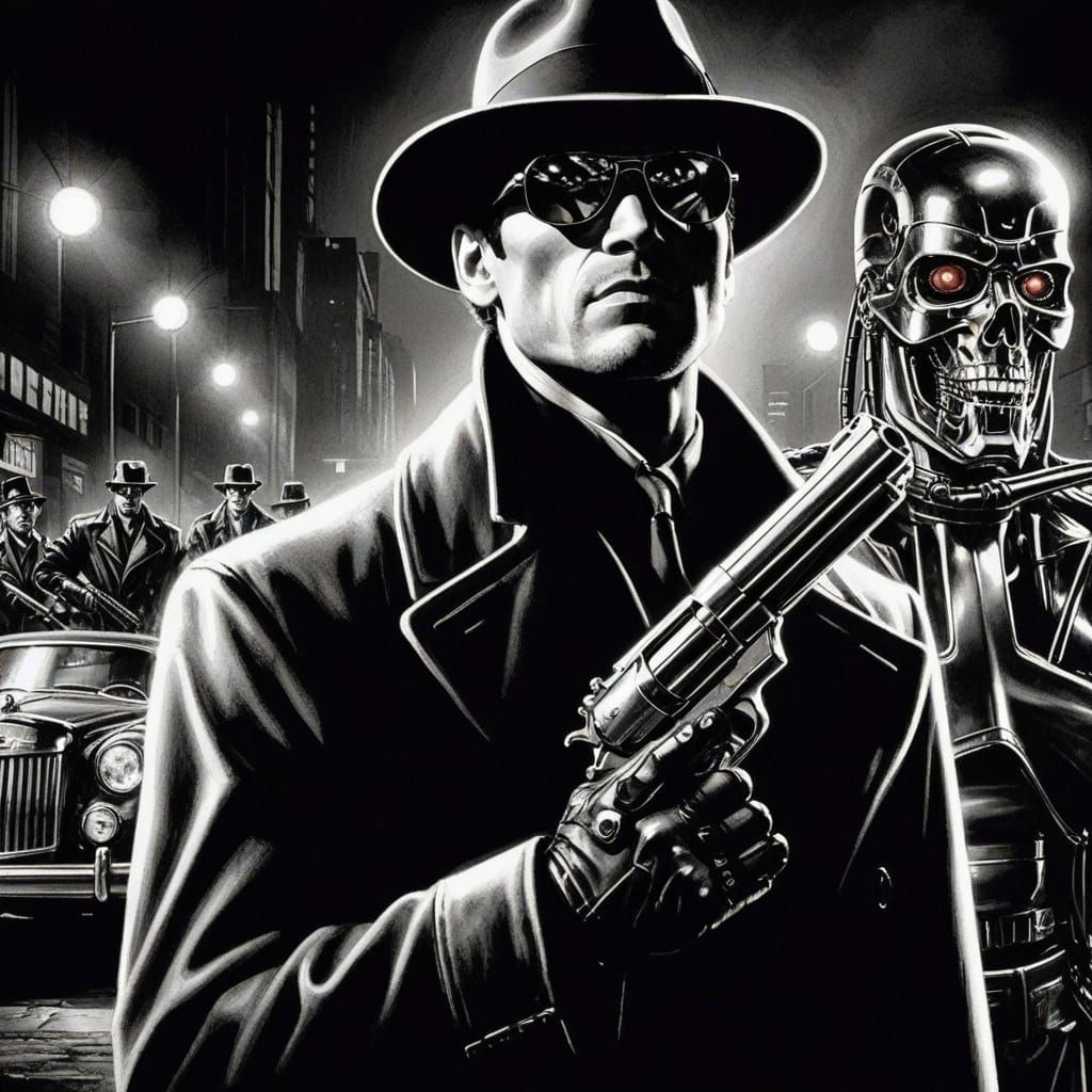 Terminator Detective in Film Noir Style