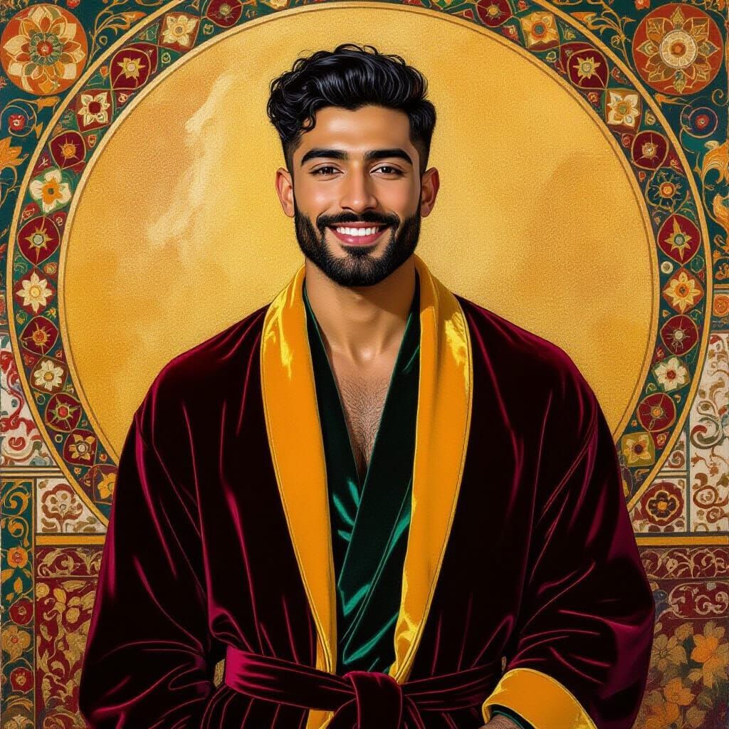Smiling Man in Velvet Robes, Impressionist Style