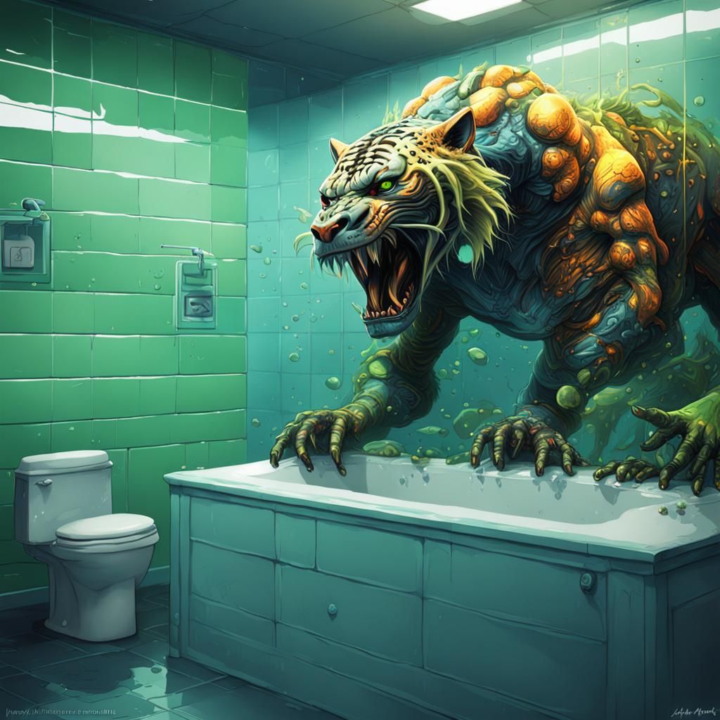 Porcelain Predator in Hyperdetailed Splash Art Bathroom
