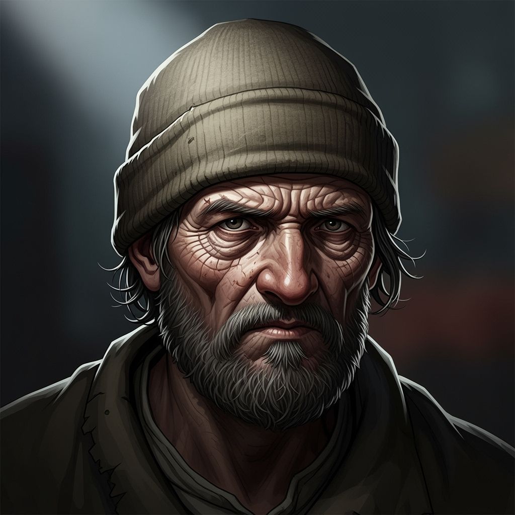 Grizzled Mendicant Portrait with Dramatic Lighting