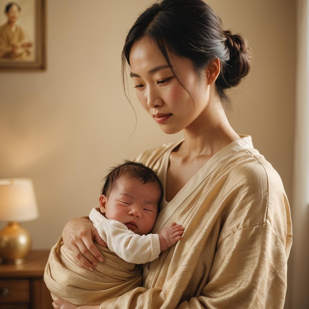 Touching Portrait of Mother and Child in Digital Art