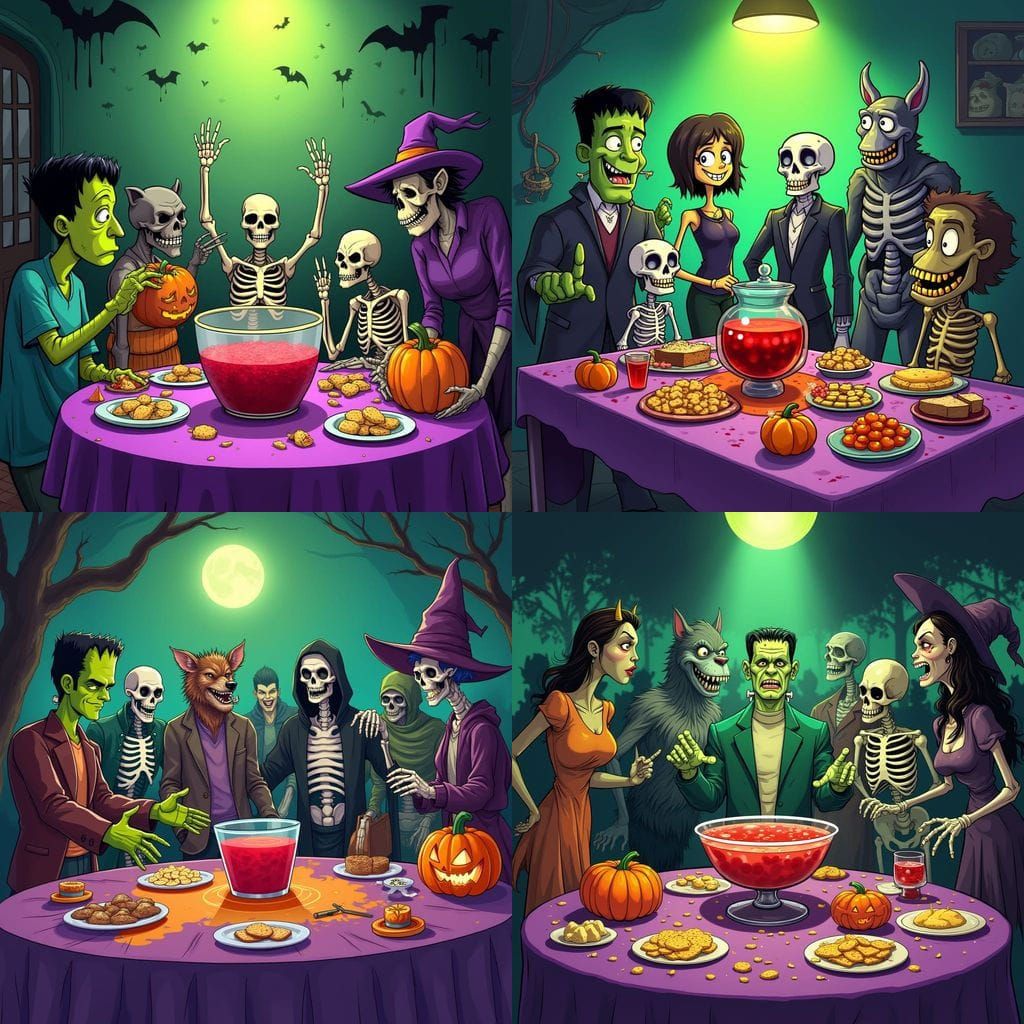 Monster Mash Party Scene Cartoon Style