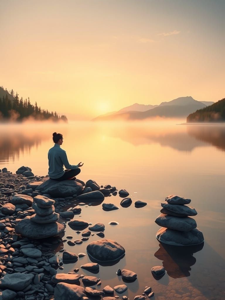 Serene Dawn Meditation by Reflective Lake