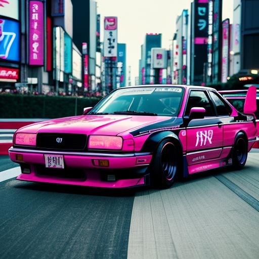 JDM Car Drifting in Tokyo: Synthwave Neon Retro