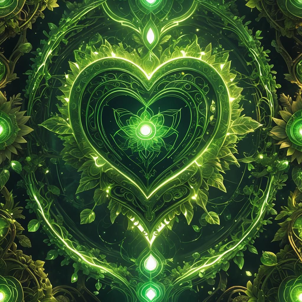 big beautiful green glowing heart chakra paradise love perfection senses illustrious detail living joyfully