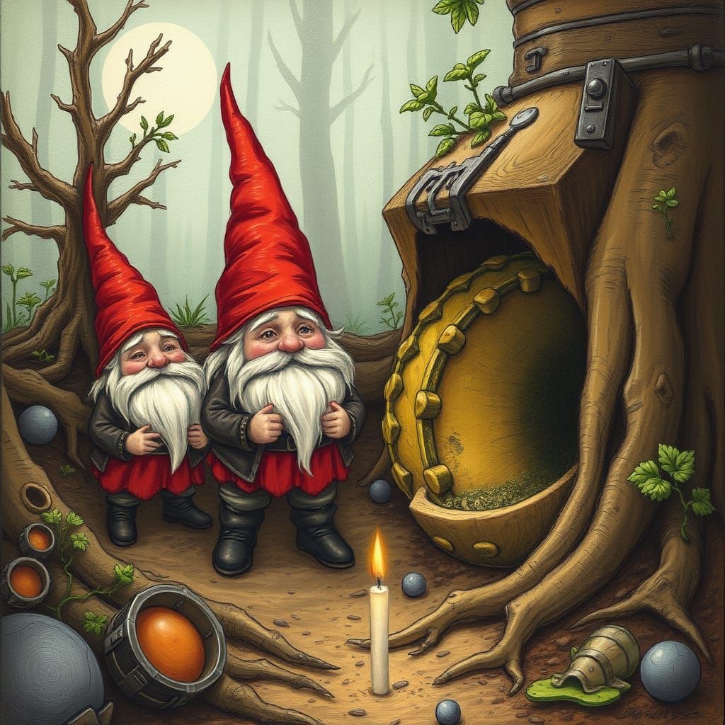 Gnomes Guarding Underground Treasures in Illustrated Style