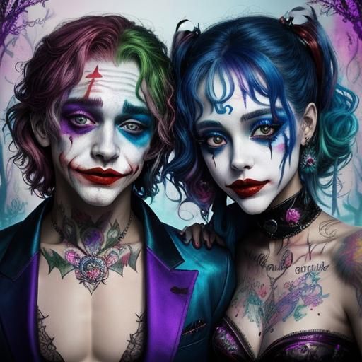 Joker and Harley Quinn in Surreal Double Exposure