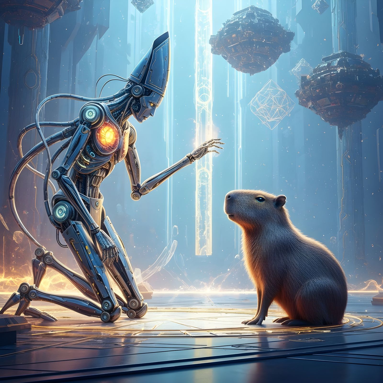 Robot Priest Blesses Capybara: Surreal Hyperrealistic Scene