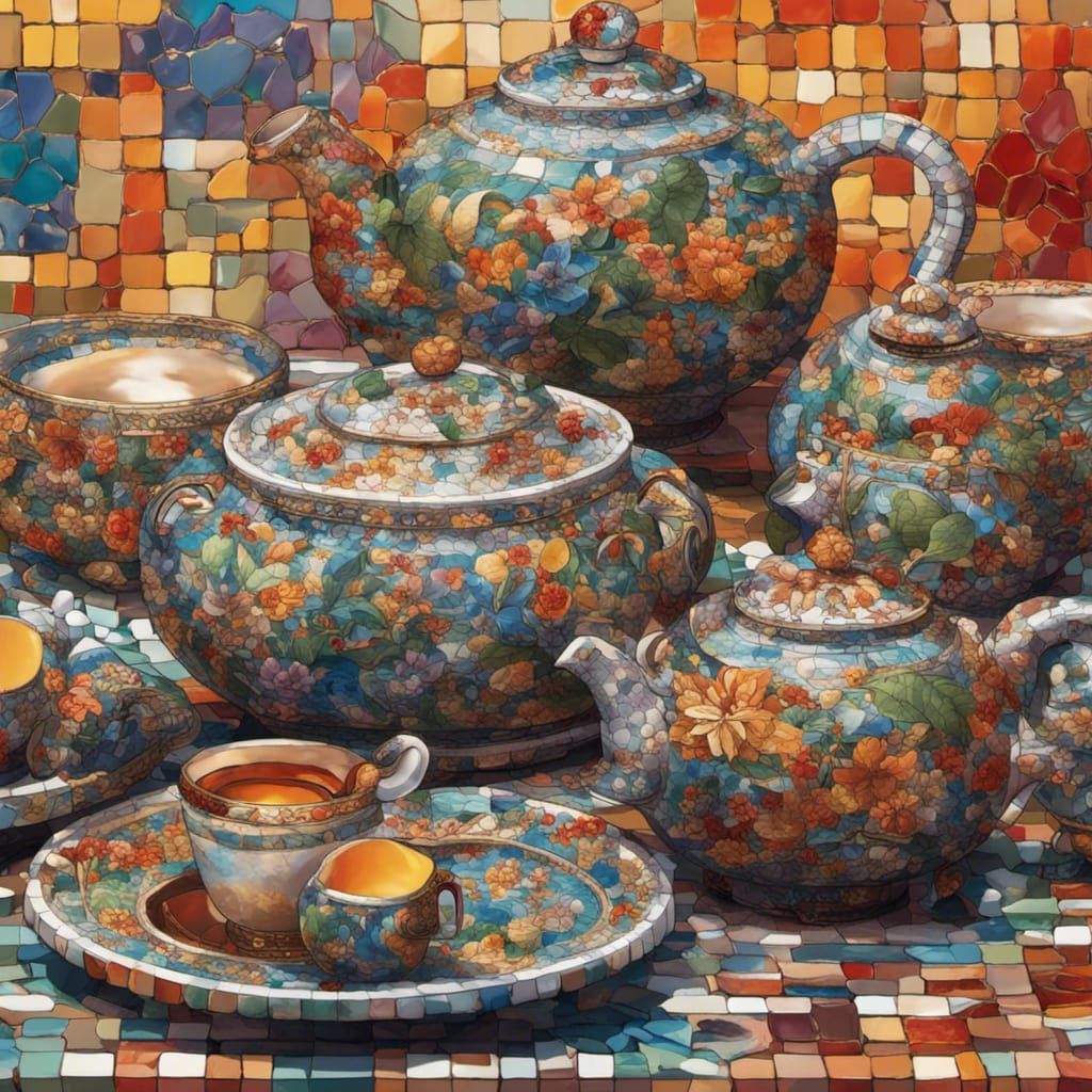 Intricate Mosaic of a Classical Chinese Tea Set