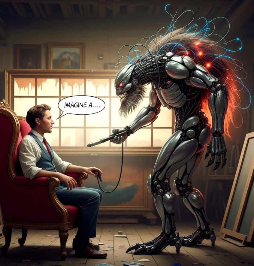 Biomechanical Monster Paints in Ancient Atelier