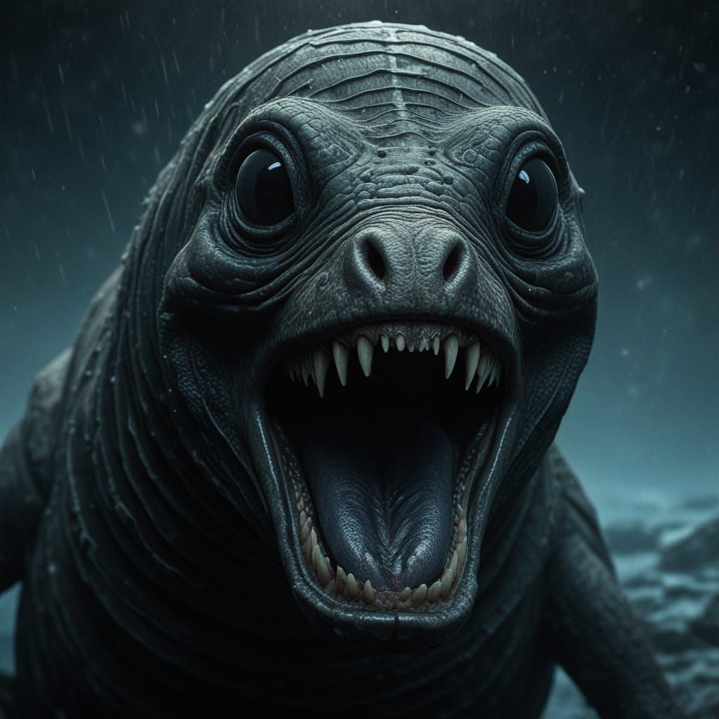 Gargantuan Moray Eel Trapped in Antarctic Ice, H.R. Giger-In...